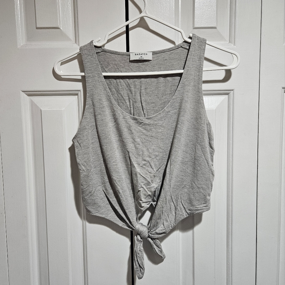 Aritzia Babaton Heathered Grey Tie Front Cropped Sleeveless Top Size XS